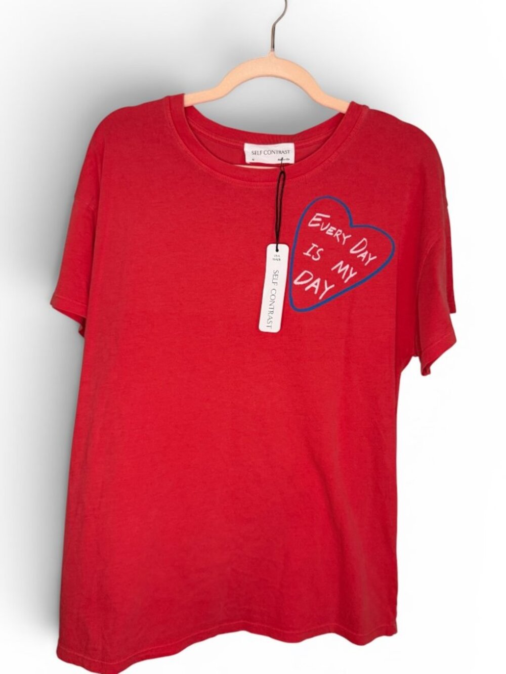 NWT Self Contrast / Anthropologie Graphic Tee– Red/Blue Heart- M- MSRP $70